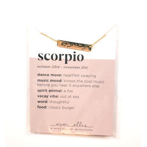 Scorpio Zodiac Necklace Bar 18K Gold Plated Ever Ellis 16in Oct 23 - Nov 21